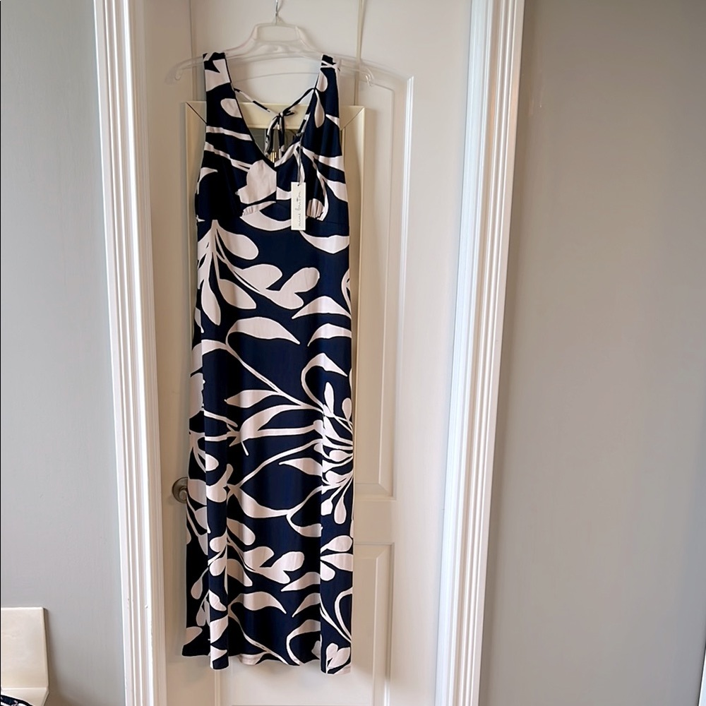 NWT: Elegant Navy and White Floral Maxi Dress